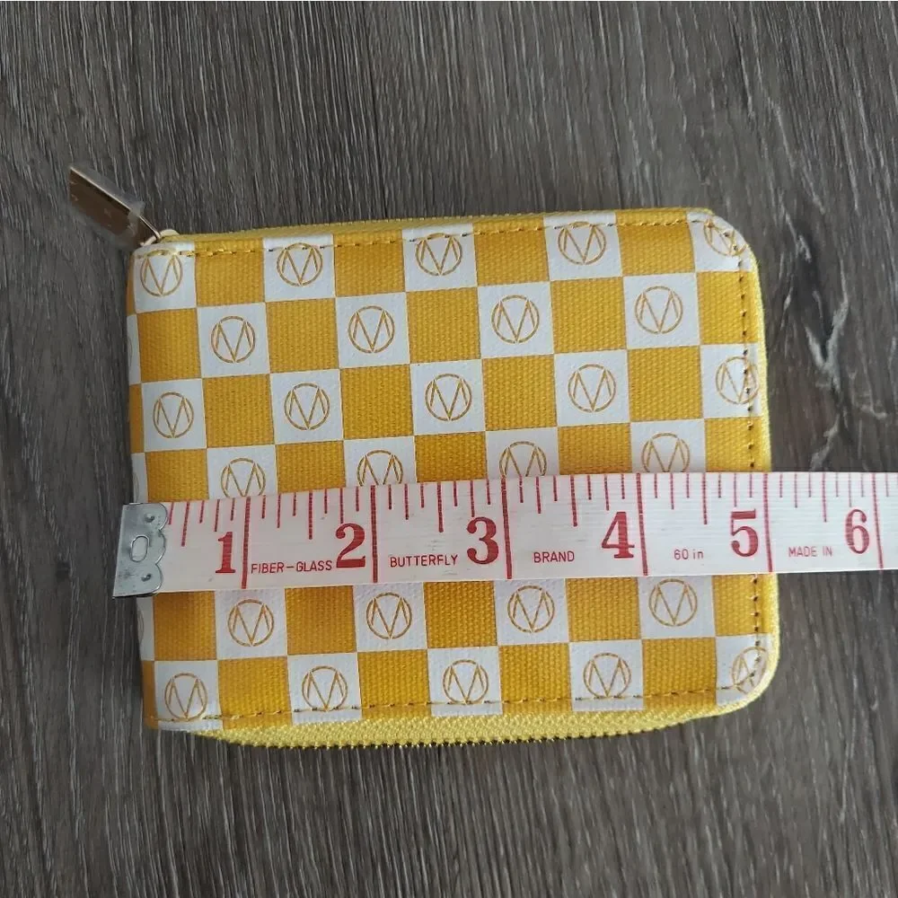 New Yellow White Checkered Zip Wallet